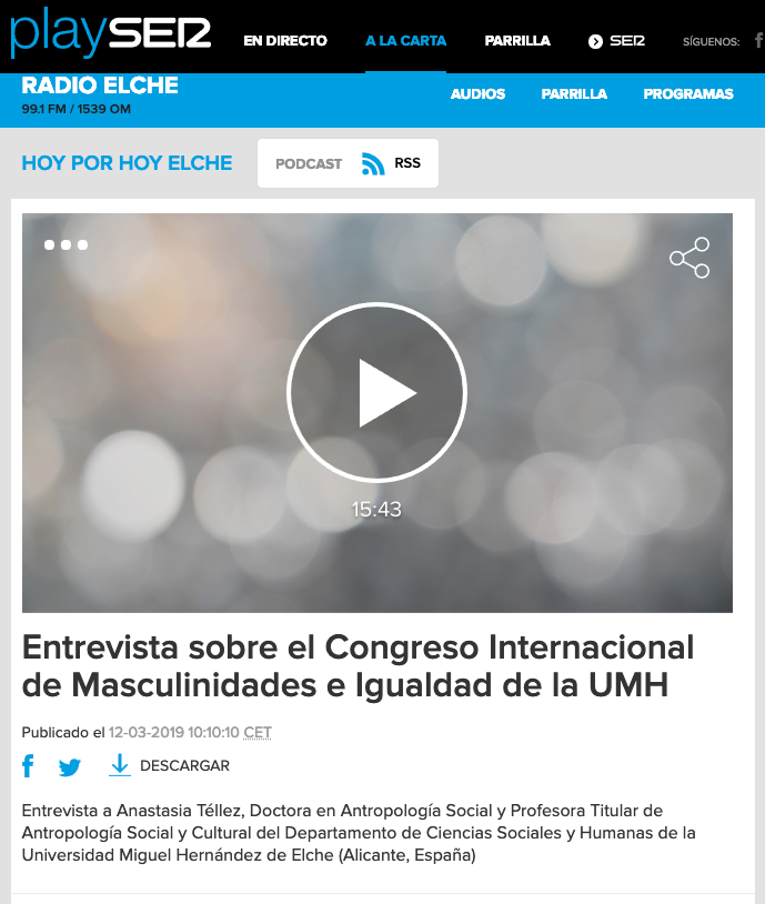 Radio Elche entrevista Radio Elche Cadena SER I Congreso Internacional sobre Masculinidades e Igualdad UMH